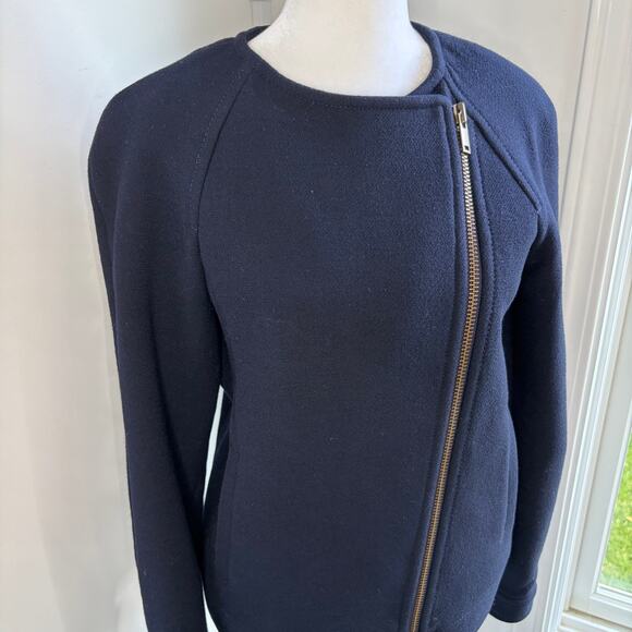 J.Crew Double Cloth Navy Blue Zip Up Jacket Size 2 Italian Wool Blazer XS Luxury - Picture 4 of 6